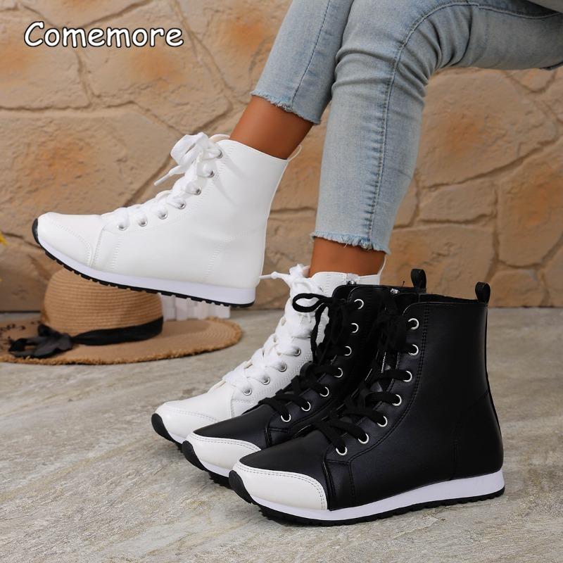 Weiße High-Top-Plateau-Sneaker für Damen Herbst 2025 Leichte FreizeitsportSchuhe Damen Dicke Sohle PU-Leder Knöchelhohe Stiefel