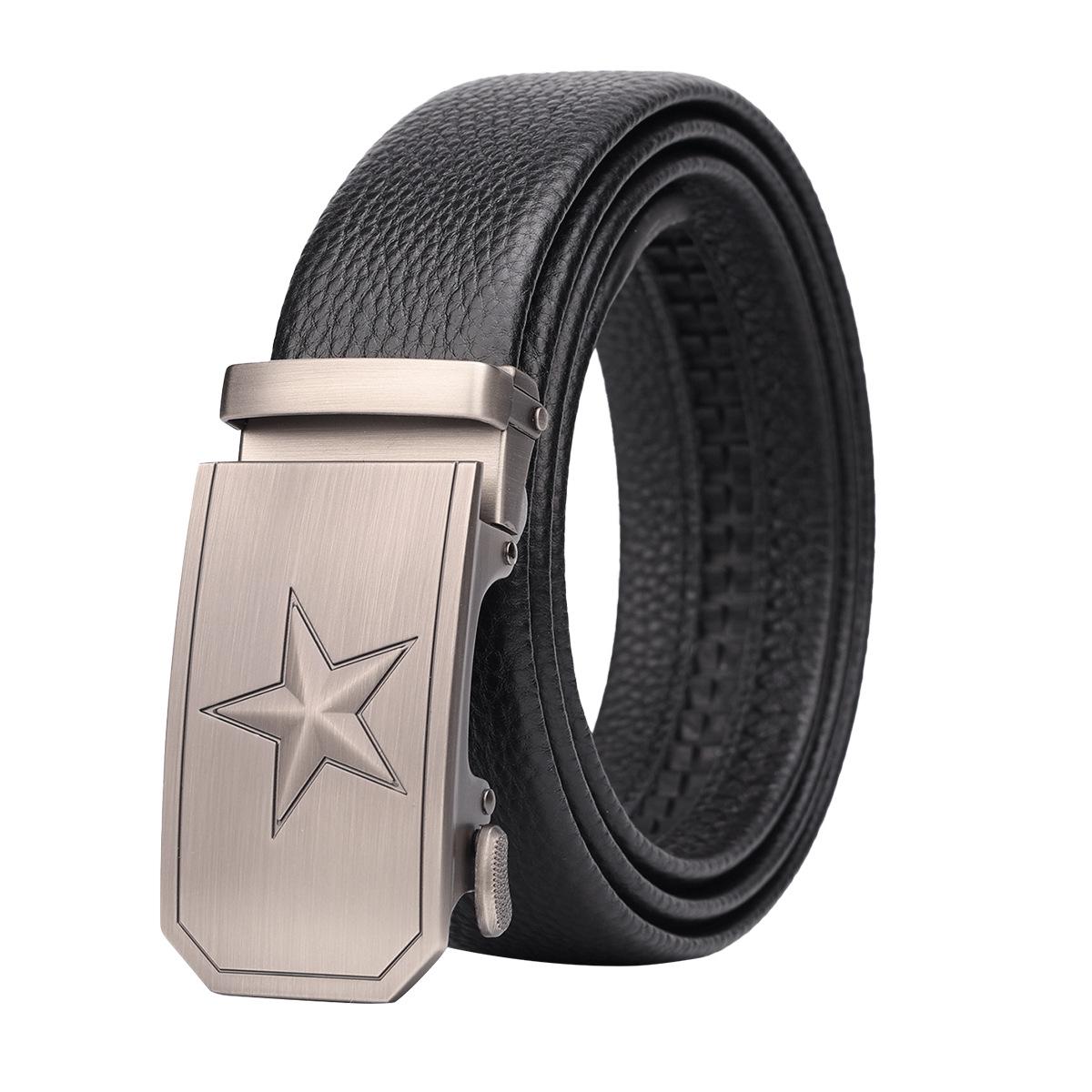

Men s Genuine Leather Cowhide Belt with Automatic Buckle - Versatile Casual and Business Waistband. 130 cm