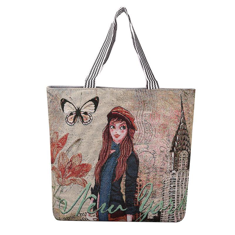 Fashion Owl Canvas Tote Bag With Embroidery And Large Capacity For Daily Use