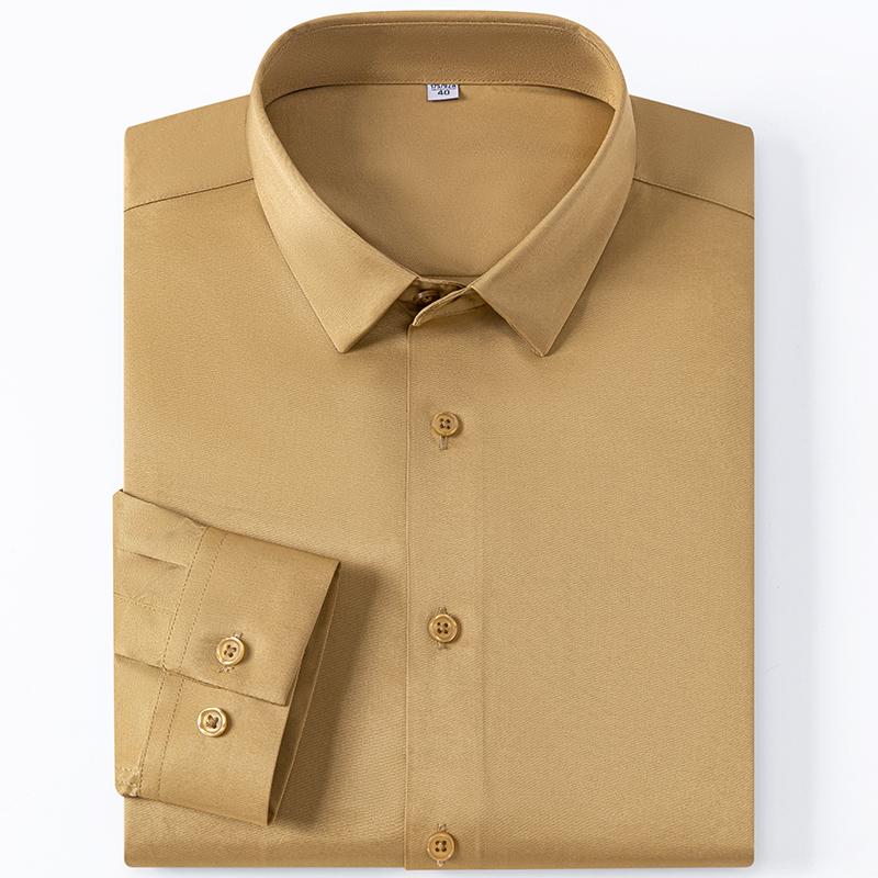 

Мужская высококачественная эластичная немнущаяся бесшовная рубашка с длинным рукавом, весна и осень, молодежная, деловая кэжуал рубашка 46 хаки