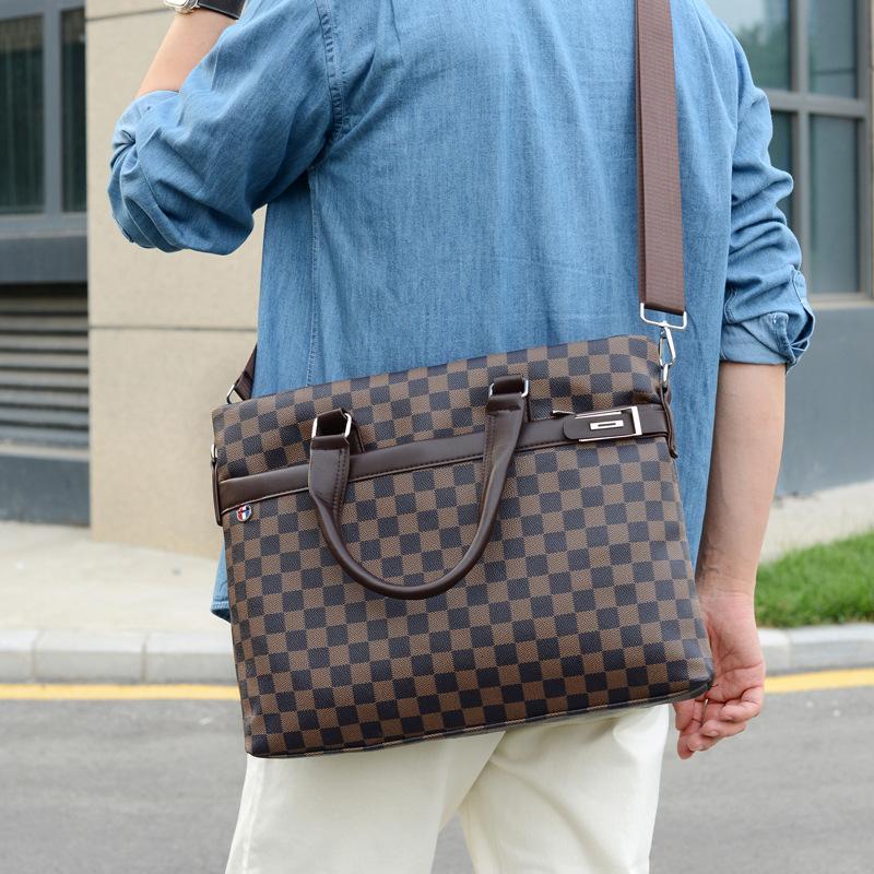 TS JYL laptop bag,Plaid Men Briefcase Fashion Large Business Laptop Shoulder Crossbody
