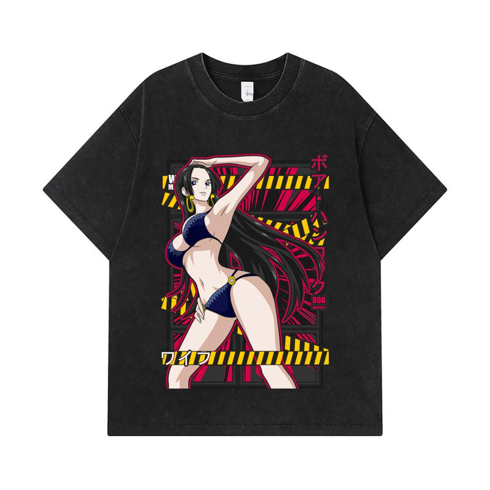 275 GSM Washed T-shirts 100% Cotton One Piece V39 Boa Waifu Print Unisex Heavy Cotton T Shirt