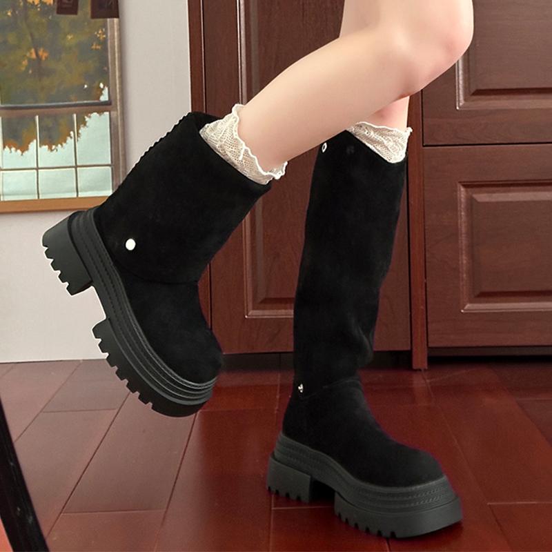 Women's High Boots Flats Platform Suede Knee High Shoes Fashion Walking Motorcycle Boots New Trend Winter Dress Mujer Botas
