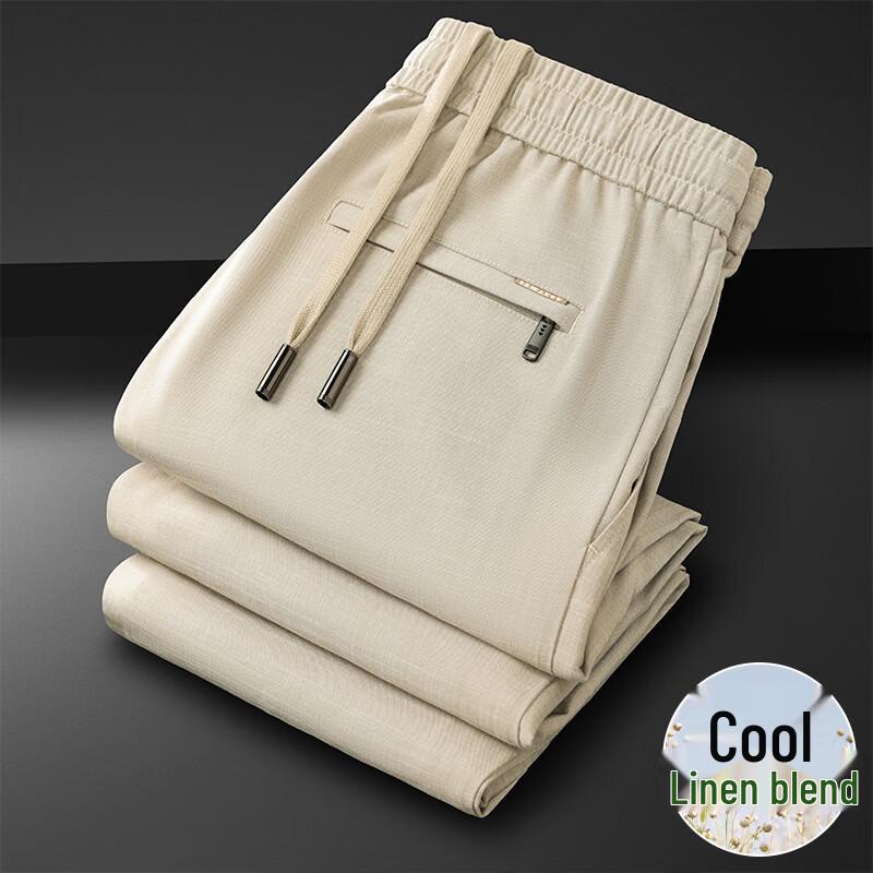 

Мужские повседневные брюки прямого кроя из смесовой льняной ткани XL