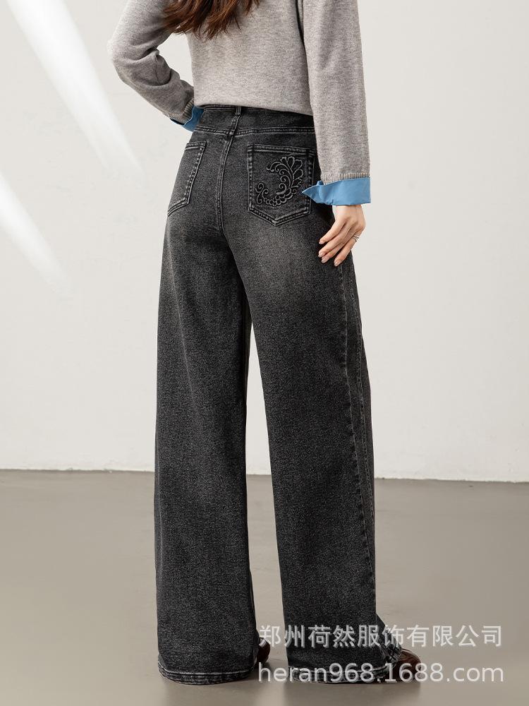 Zhengzhou Women's High-Waisted Wide-Leg Denim Pants - 2025 Autumn/Winter Collection: Versatile, Loose, Casual.