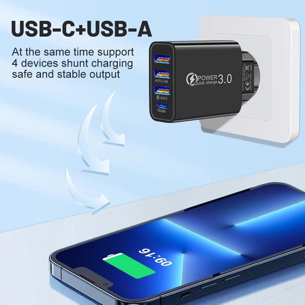 Insgesamt 20W Multi-Port-Wandladegerät USB PD-Adapter für Xiaomi iPhone 13 12 für Samsung Mobiltelefon Stecker Laden