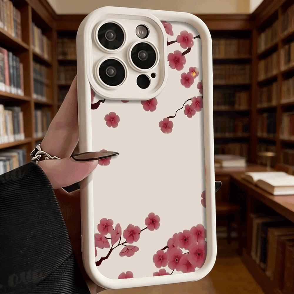 Pink Plum Blossoms Phone Case for iPhone 17 16 15 14 13 12 11 Pro Max Plus Anti Scratch, Gel Flexible Protective