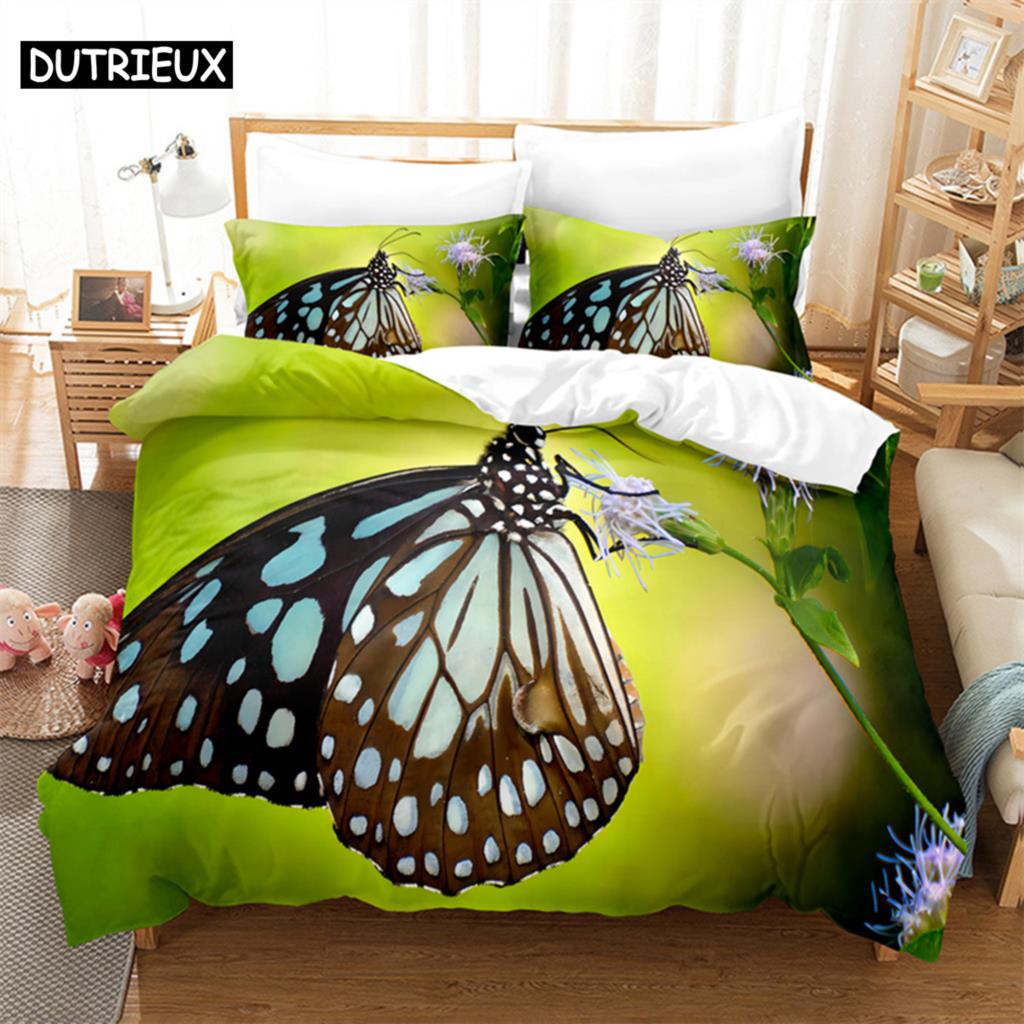Butterfly Scenery Queen Bedding Set Duvet Cover Kids Bedroom Bed Set Comforter Cover Set King Size Duvet Cover Set Bedding Sets