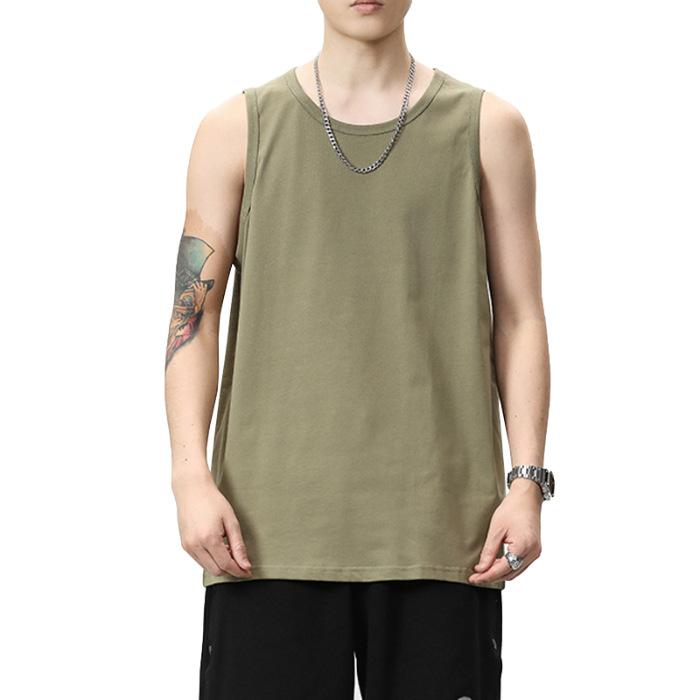 

Летний жилет без рукавов из чистого хлопка, мужской свободный, брендовый, в американском стиле, однотонный, с короткими рукавами 4XL зелёный