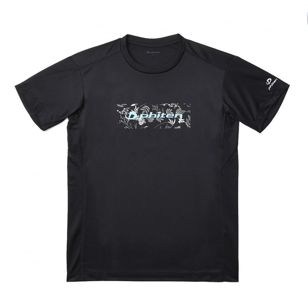 

Phiten RAKU Short Sleeve Volleyball T-Shirt, Botanical Print, Size L, Unisex, Black x Blue