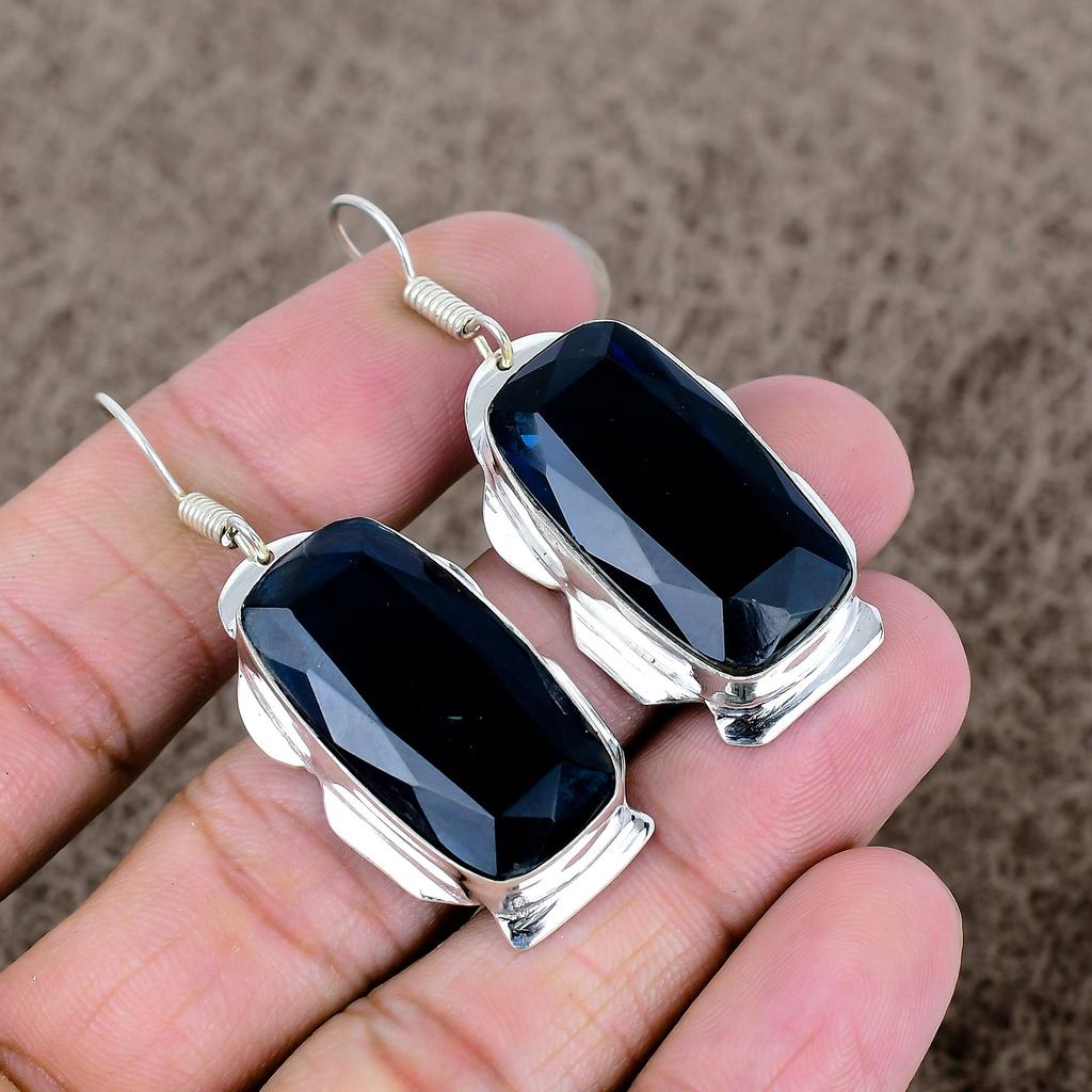 Blue Topaz Gemstone Handmade 925 Sterling Silver Jewelry Earring 2.17" KKG-617