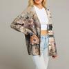 Women's Fashion Long Sleeve Print V-Neck Button Loose Cardigan Top