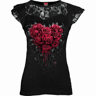 Spiral Direct Naujas kraujuojanti širdis Nėriniai Sluoksniuotas Trumpomis Rankovėmis Viršus Gotikinis/ Rožinis Unisex Marškinėliai