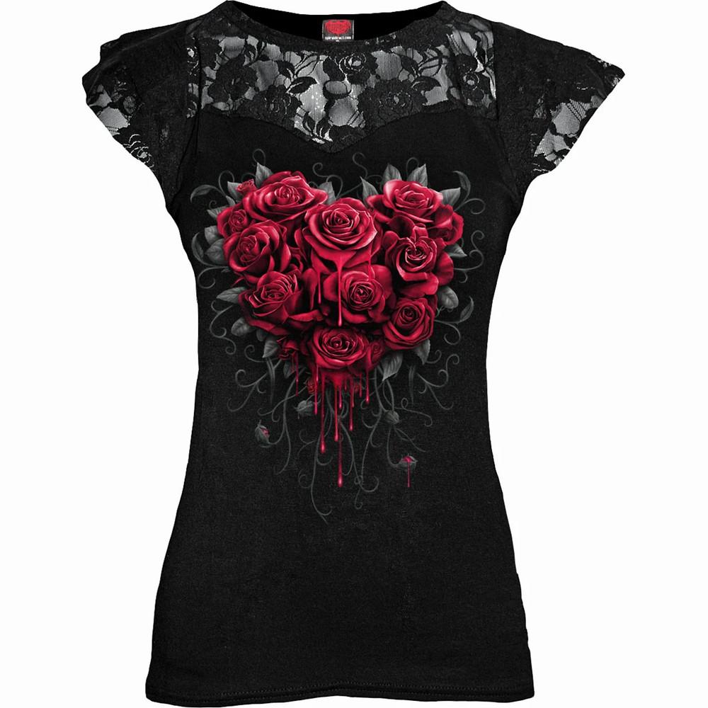 Spiral Direct New Bleeding Heart Lace Layered Cap Sleeve TopGothic/ Rose Unisex T-Shirt S
