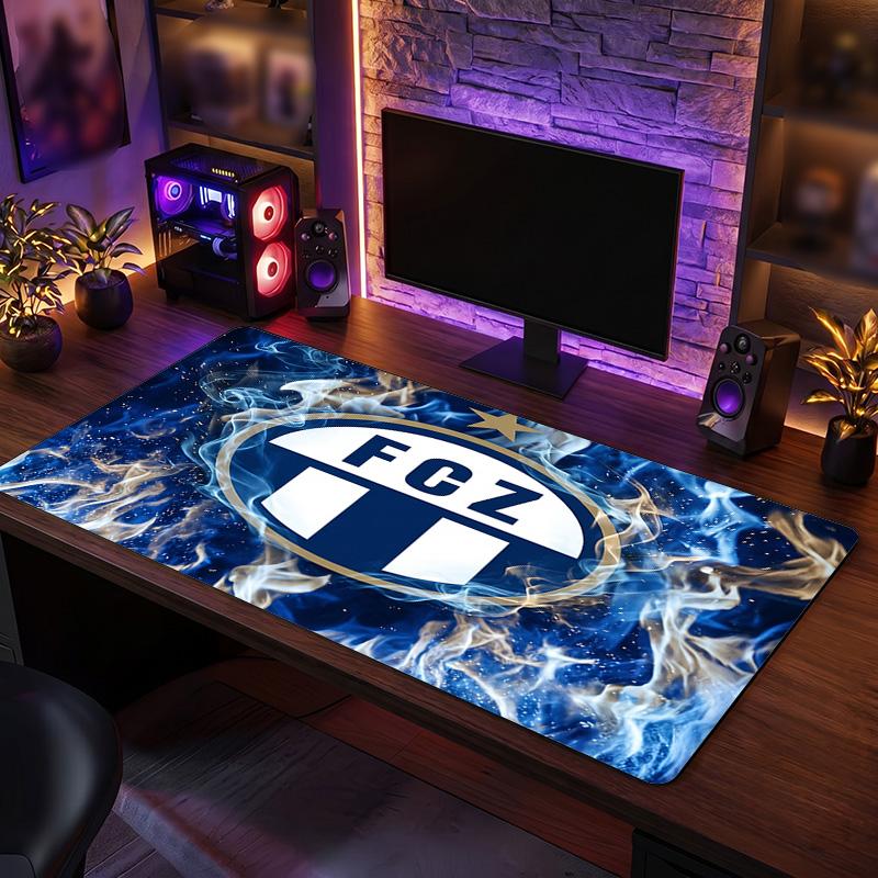 FC Zürich Theme Pattern Mouse Pad, Soccer Logo Design XXL Gaming Desk Mat Non-Slip Computer Mouse Pad