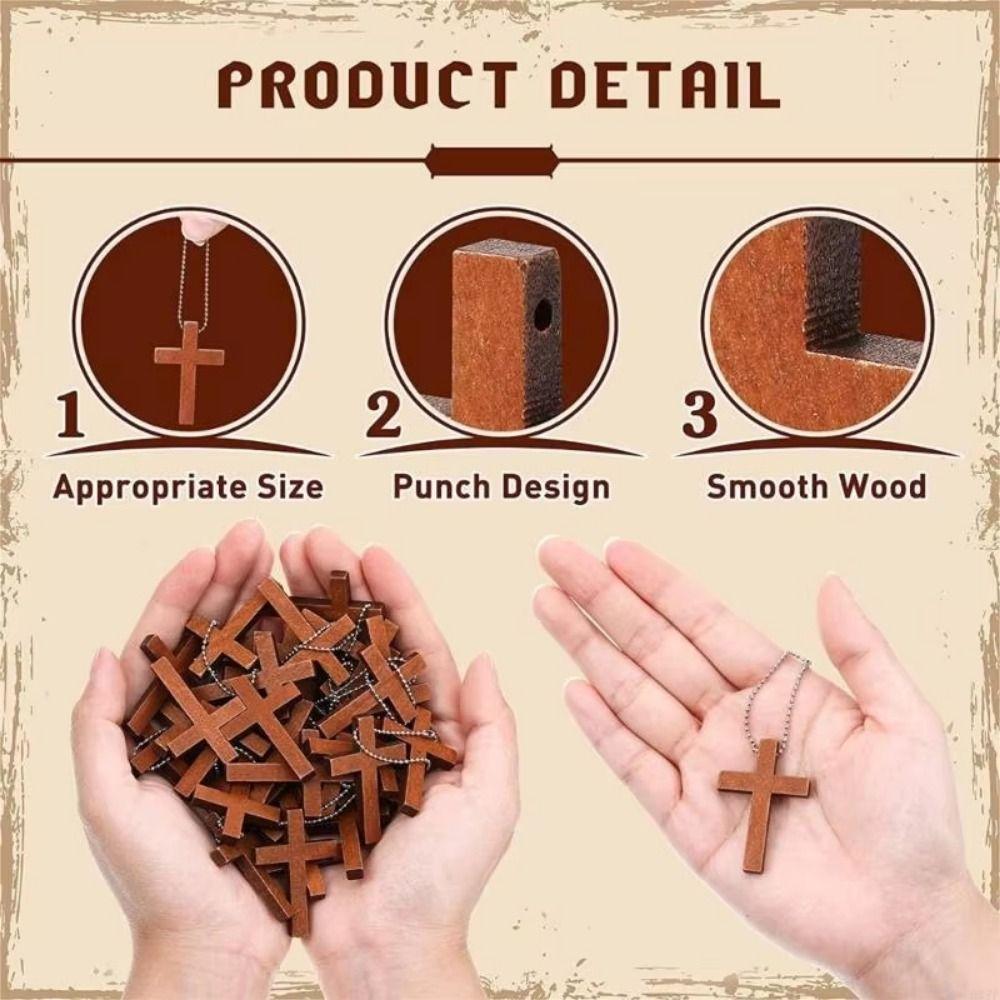 50pcs Lightweight Wood Cross Charms Pendant Portable Christian Hanging Ornament  Valentine's Day