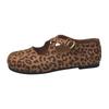 Fashion Brand Design Leopard Print Ballet Flat Woman Cross Buckle Strap Mary Jane Shoes Ladies Autumn Casual Faux Suede Shallow Loafers