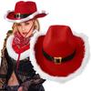 Módní vánoční kovbojské klobouky LED světelné červené sametové a bílé peří Santa klobouk pro ženy a dívky cosplay tiara novoroční večírek dekorace