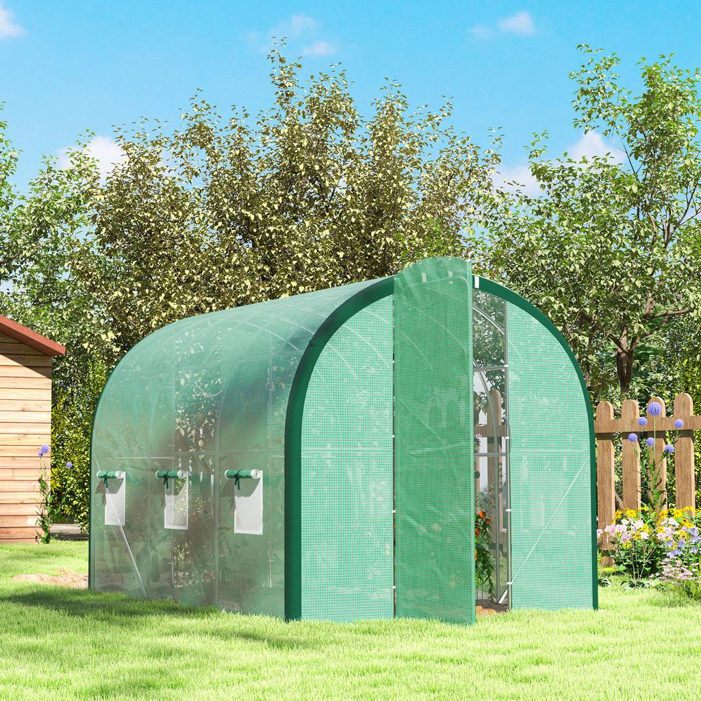 3 X 2 M Polytunnel Greenhouse, with Windows and Doors - Green