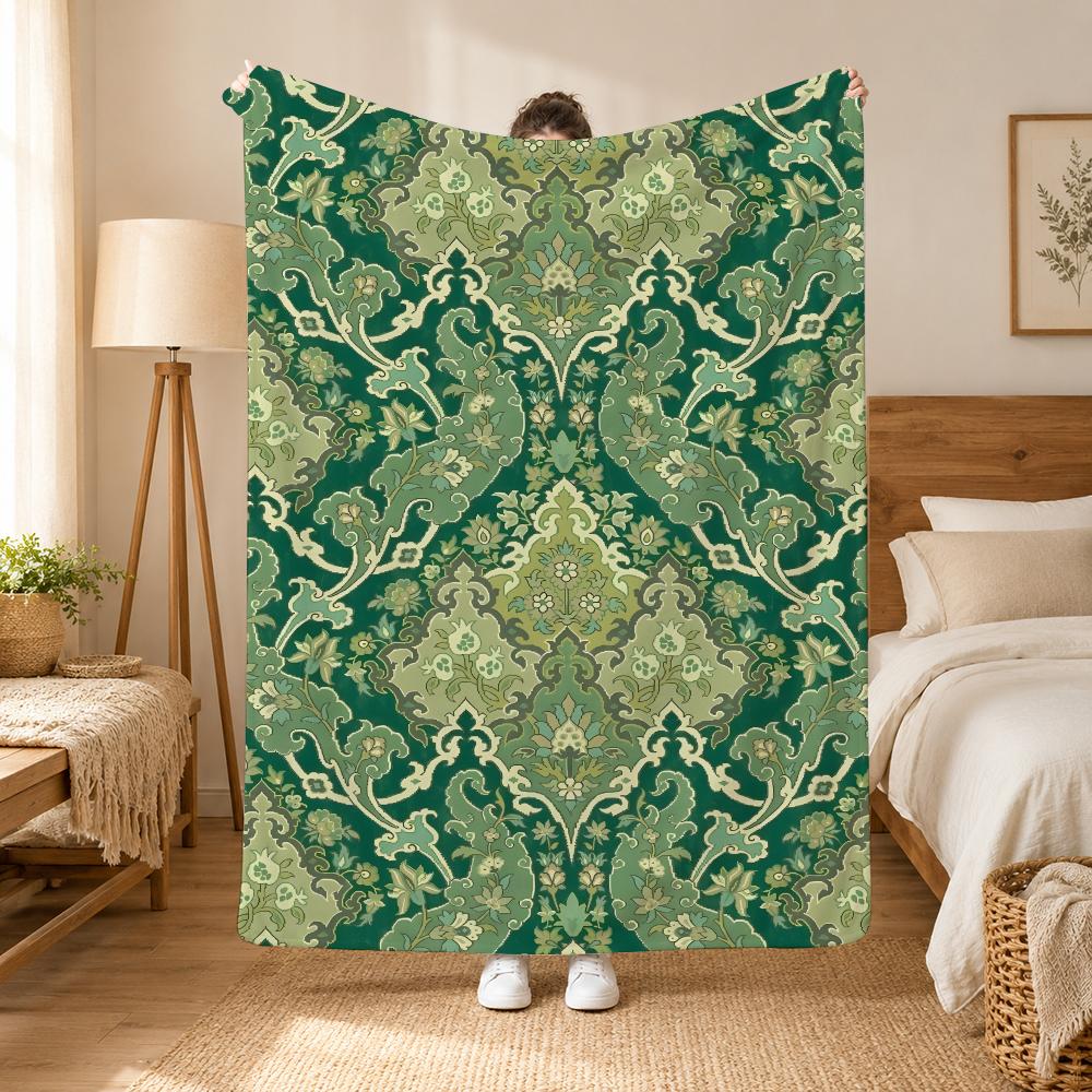 Bohemia Green Bohemian Wall Art Throw 240G Flannel Blanket, Suitable For Sofas, Beds, Offices, Exquisite Gift Blankets