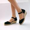 Women's Wedge Espadrille Sandals Platform Wedges Elegant Ladies Summer Casual Wear Black Heels 5.5cm Plus Size 42