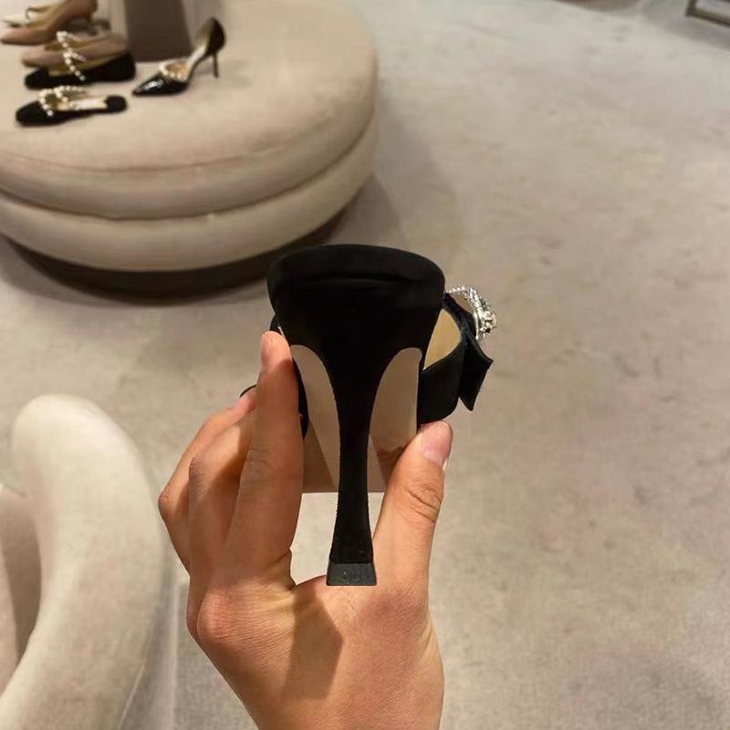 Diamond Buckle Mules 2024 Summer New French Toe Sandals Rhinestone Pointed Toe Stiletto Heels