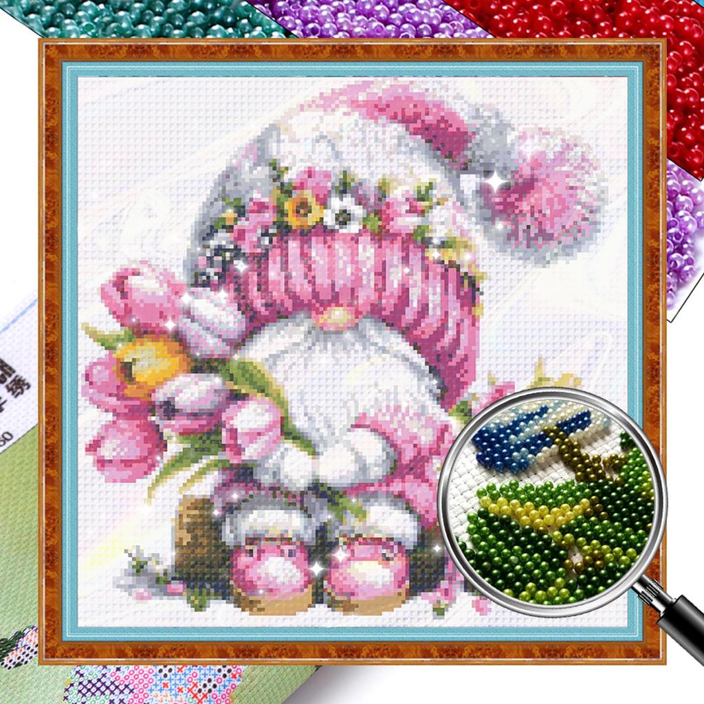 Gnome Design DIY Bead Embroidery Kit 9CT Cross Stitch Kit for Home Decor