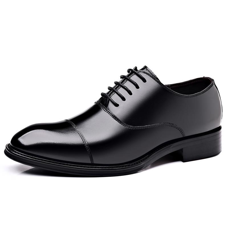 Men s Cap Toe Cowhide Oxford Shoes - Formal Leather Business & Wedding Shoes, British Style, All-Season. Size 41 чёрный