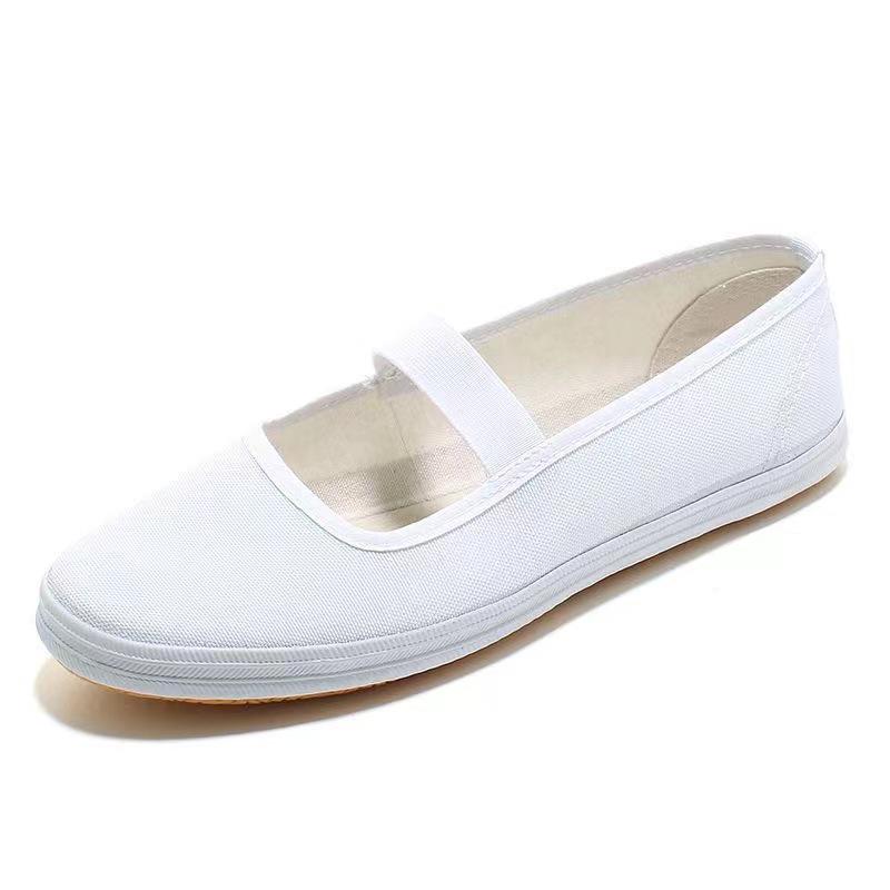 Women's White Non-Slip Elastic Band Flats - Comfortable for Work, Nursing, Dance, Spring & Autumn.