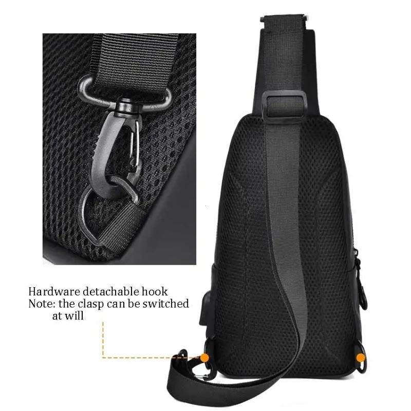 Men Bag Fashion Solid Color Men Chest Bag Outdoor Casual Fashion One Shoulder Crossbody Bag Nylon USB Charging Shoulder Bags
