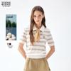 Bear Letter Stripe Polo T-Shirt for Women