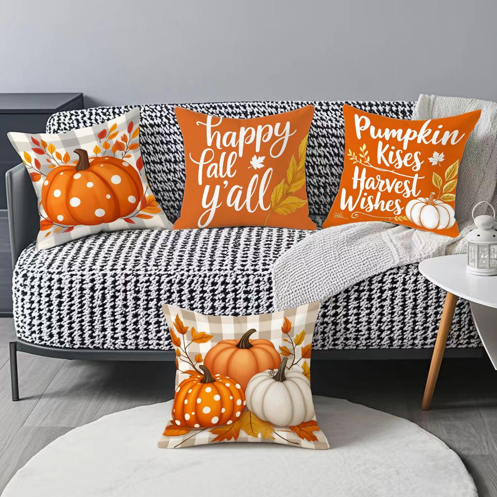 Thanksgiving Series Festive Warm Atmosphere Pumpkin Letter Print Pillow Case Nap Pillow Cushion