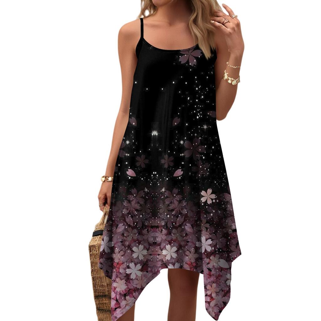 Dámské letní ležérní vintage květinové šaty s kulatým výstřihem a nastavitelnými ramínky, s kapsami