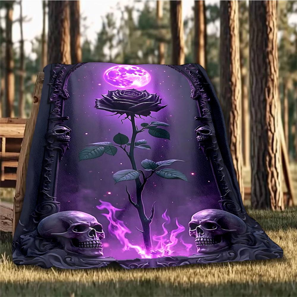 1pc Gothic Rose Outdoor Blanket - Lightweight Flannel Throw For Travel, Camping, Gifts For Family Or Friends Yy251114185