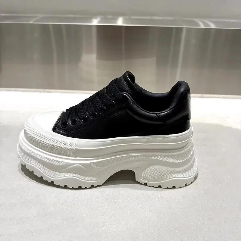 European Style Casual Women's Shoes 2025 New Autumn Collection 8cm Increased Height Thick Sole Old Fashioned White Shoes