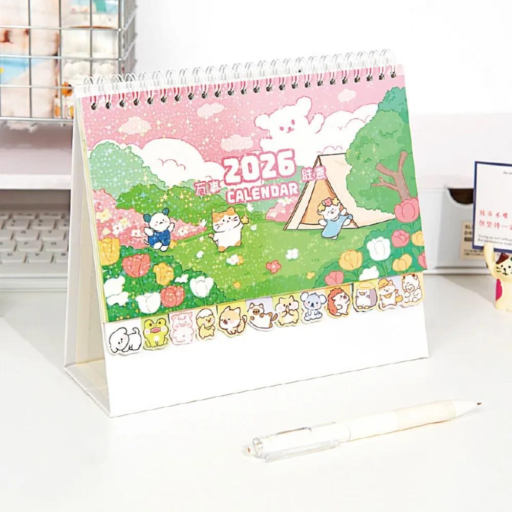 Memo Notes 2026 Desk Calendar One Month to View Cartoon Monthly Calendar Coil Binding Learning Plan Calendar Study Planning