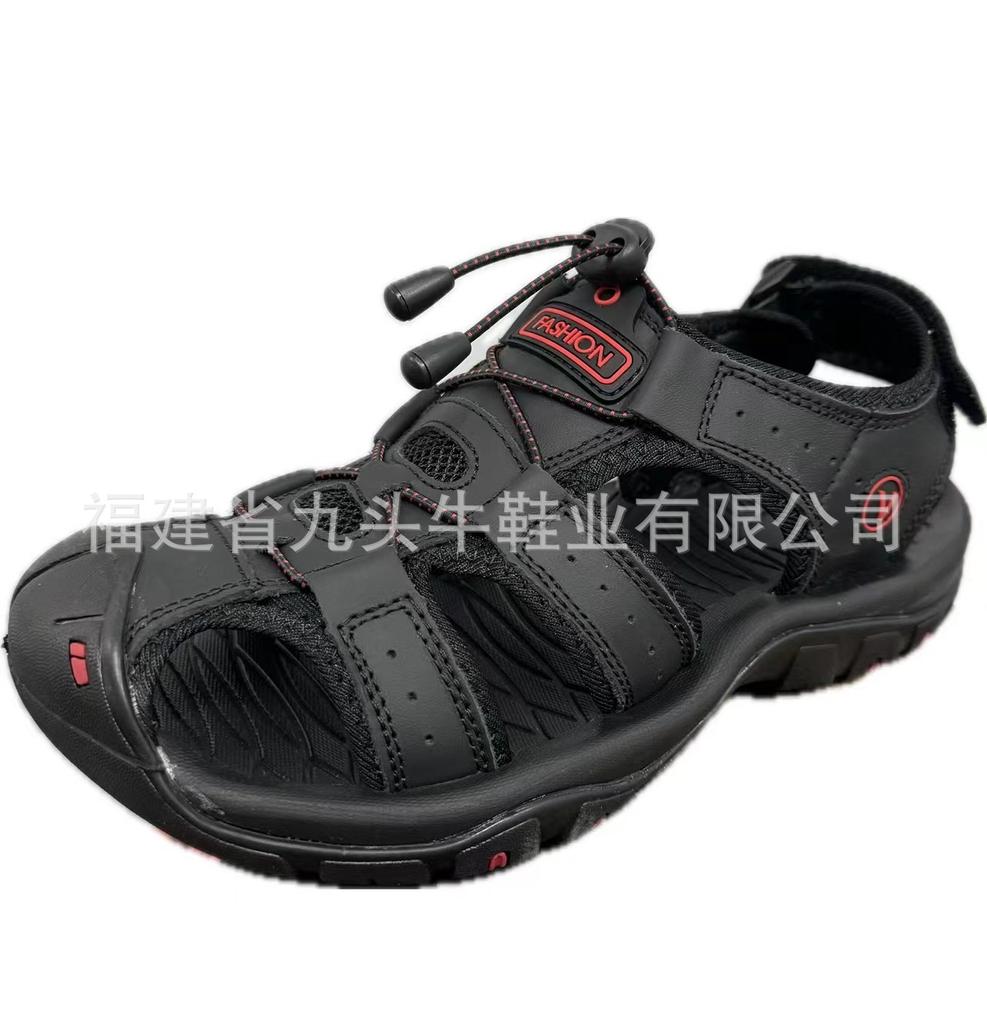 Summer Men's Large-size Sandals Outdoor Beach Shoes Velcro Bag Sandals Genuine Leather Head Layer Leather Breathable Casual Shoes
