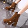 Damen High Heels 2025 Herbst und Winter neu eckige Spitze dicker Absatz wasserdichte Plateausohle Internet-Berühmtheit Temperament Nische Martin Stiefel Damen