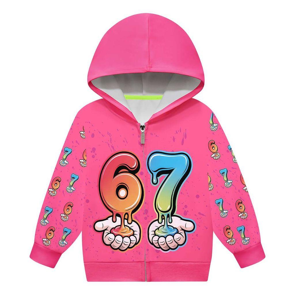 Kids Girls Steal a Brainrot 67 Printed Fashion Hooded Zipper Long Sleeves Jacket
