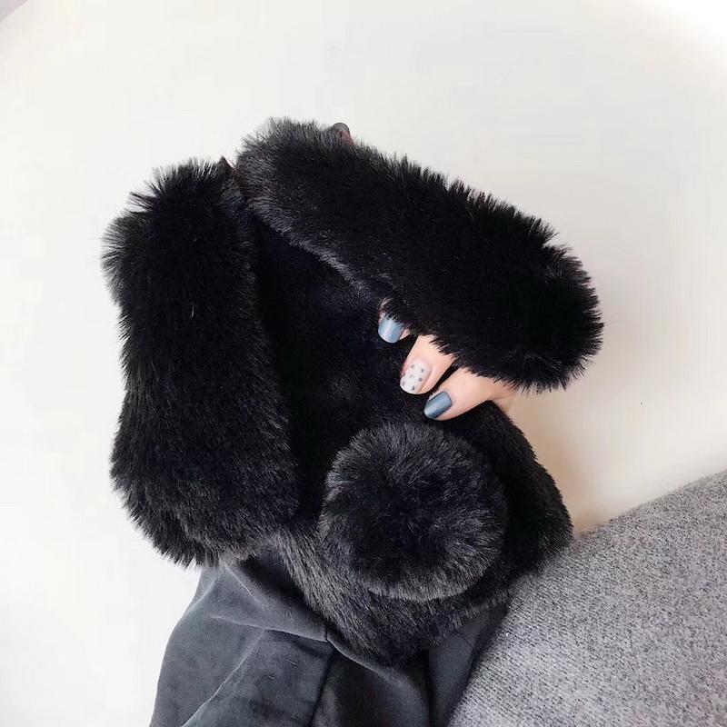 Plush Rabbit Hair Ball Round Tail Ears Lovely Cute Shockproof Phone Case for Apple Iphone 16 15 14 13 12 11 Pro Max X XR XS Max 6 6s 7 8 Plus Cover