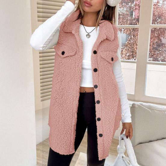 Women's Fuzzy Fleece Vest Casual Oversized Sleeveless Sherpa Jacket Button Down Fluffy Vest for Fall Winter
