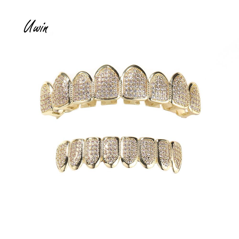 Grillz for Teeth Hip Hop Jewelry Gold Grillz Body Decoration Halloween Jewelry Teeth Brass Zircon Jewelry Set Grillz