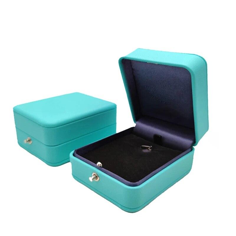 European Romantic Blue Leather Jewelry Gift Box Ring Box Necklace Pendant Box Ring Packaging Storage Ring Hot Sale