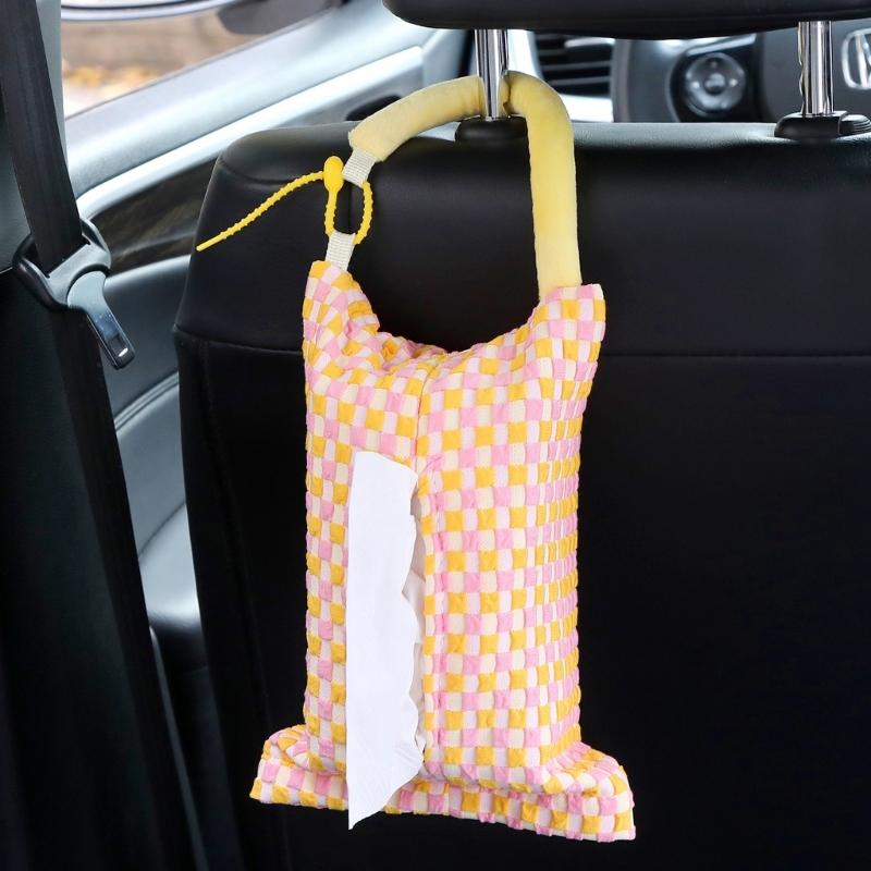 Plaids Pattern Paper Case Car Headrest Tissue Box Tissue Dispenser Bag Car Tissue Holder 6.7X9.8in Car Interior Accessory
