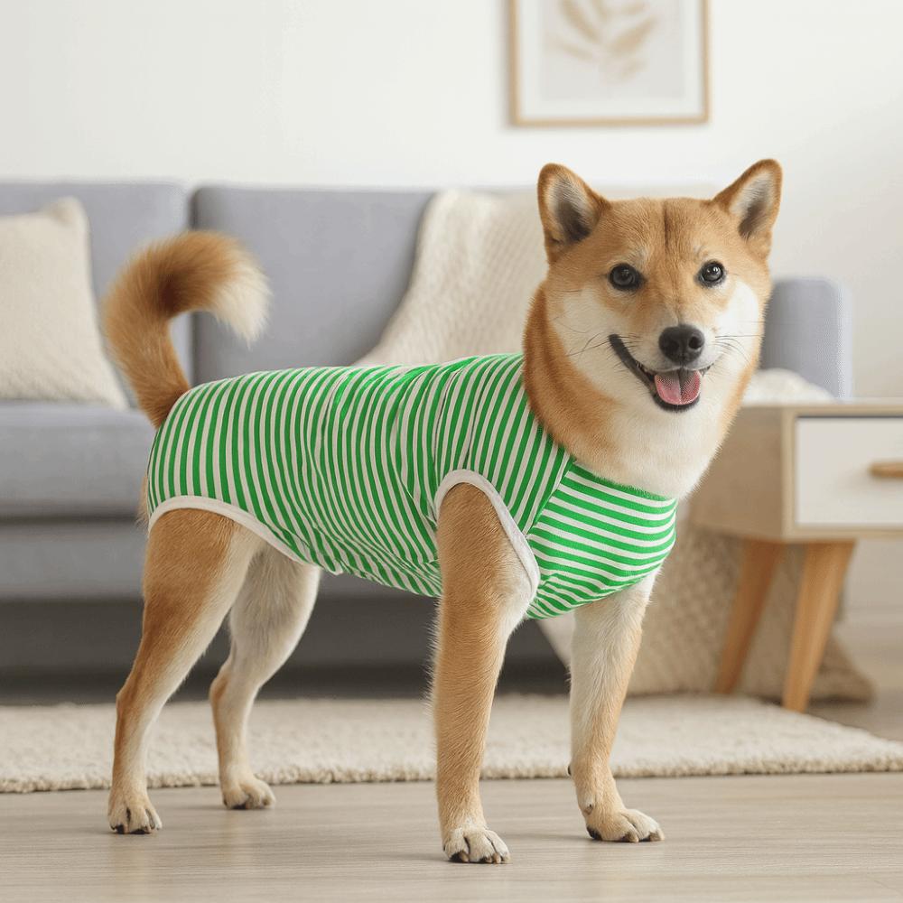 Elastic Dog Recovery Suit Striped Design Washable Anti-Licking Bodysuit Four-legged Dog Recovery Clothing Post-Operative