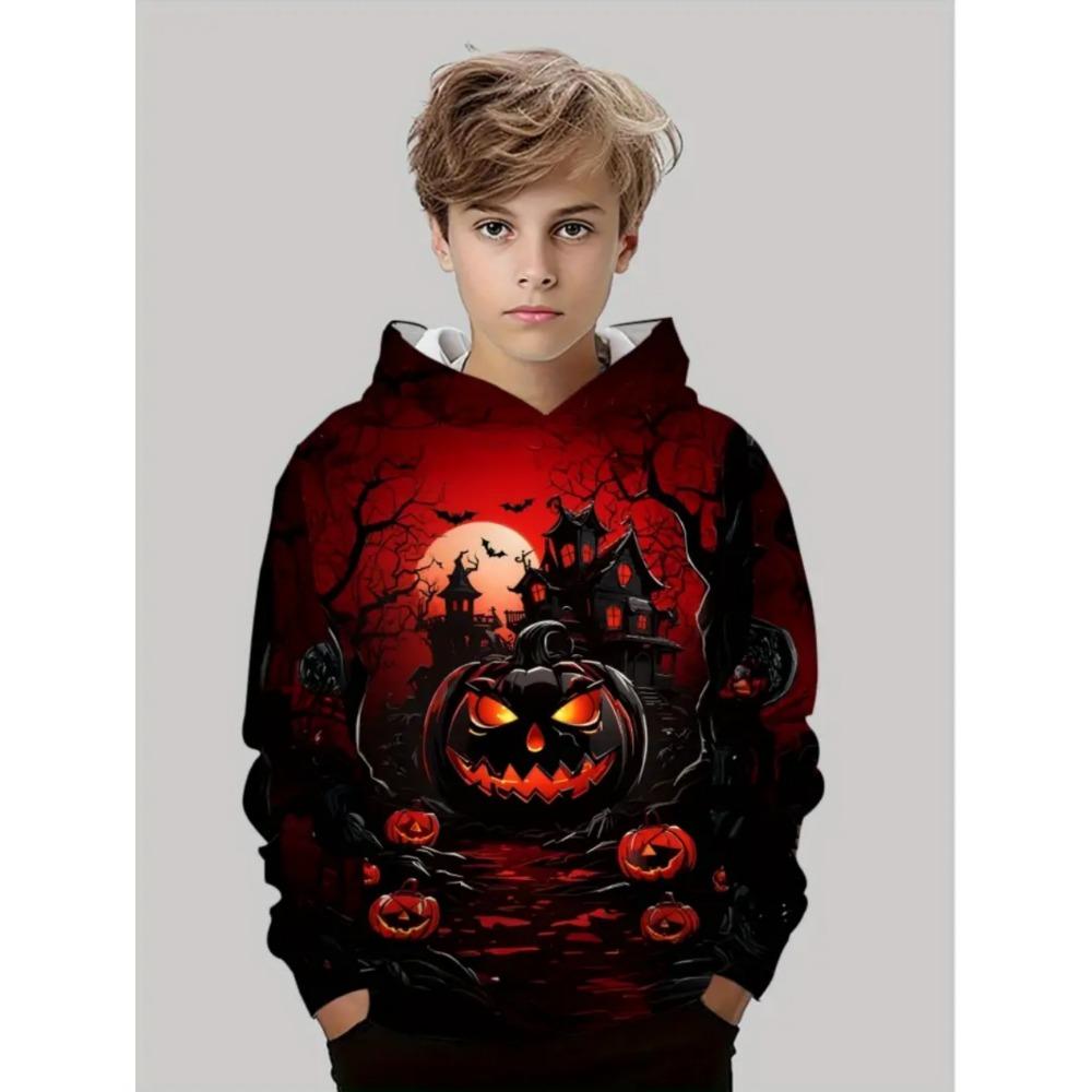 Kids Halloween Sweatshirt Boys Girls Pumpkin Head Elements 3D Print Hoodies Autumn Winter Fashion Pullover Children Clothes
