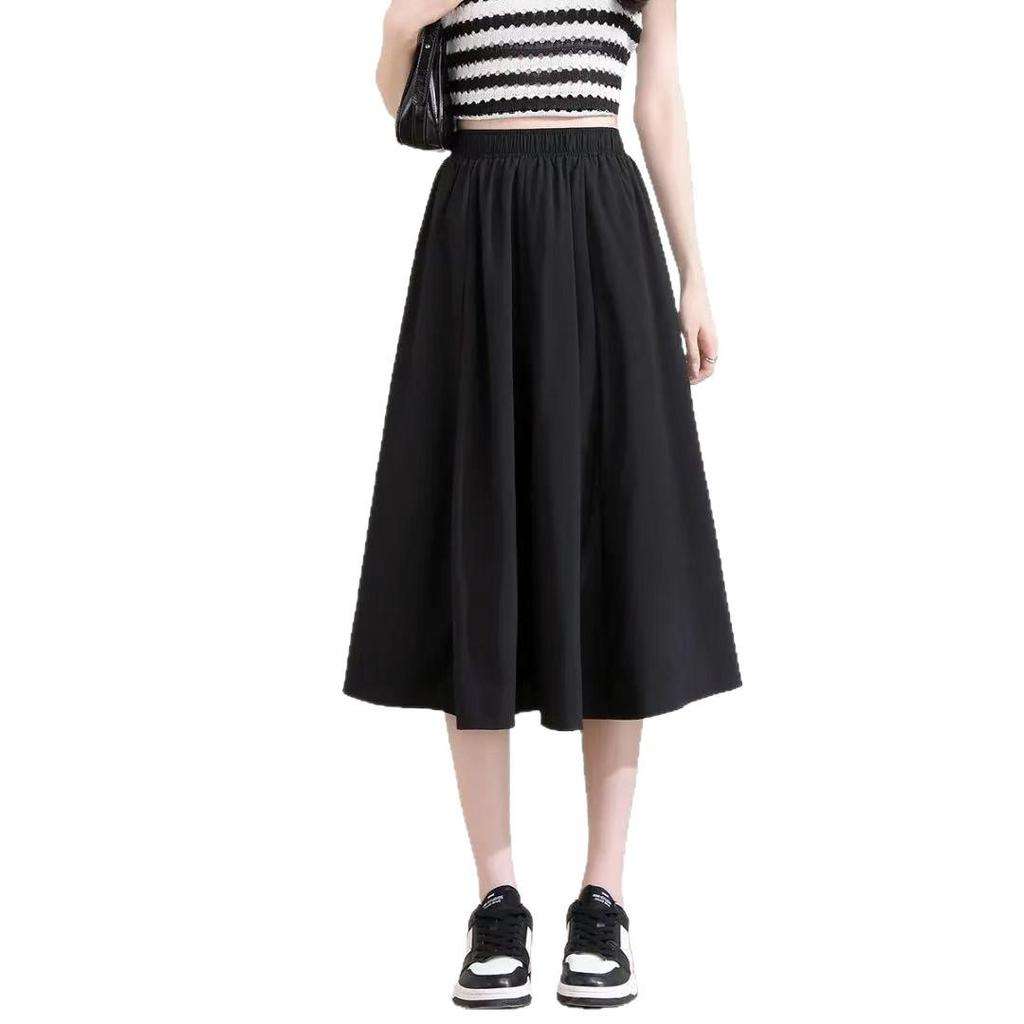 Women's Elastic Waist Slimming Skirt - Spring/Autumn Versatile Solid Color, Loose Artistic Style