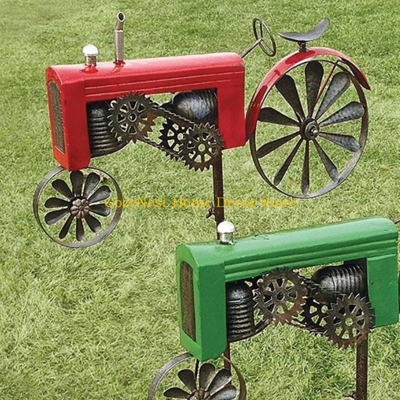 92MF Farmhouses Iron Tractor Windmill Spinner With Rotating For Patios Landscape