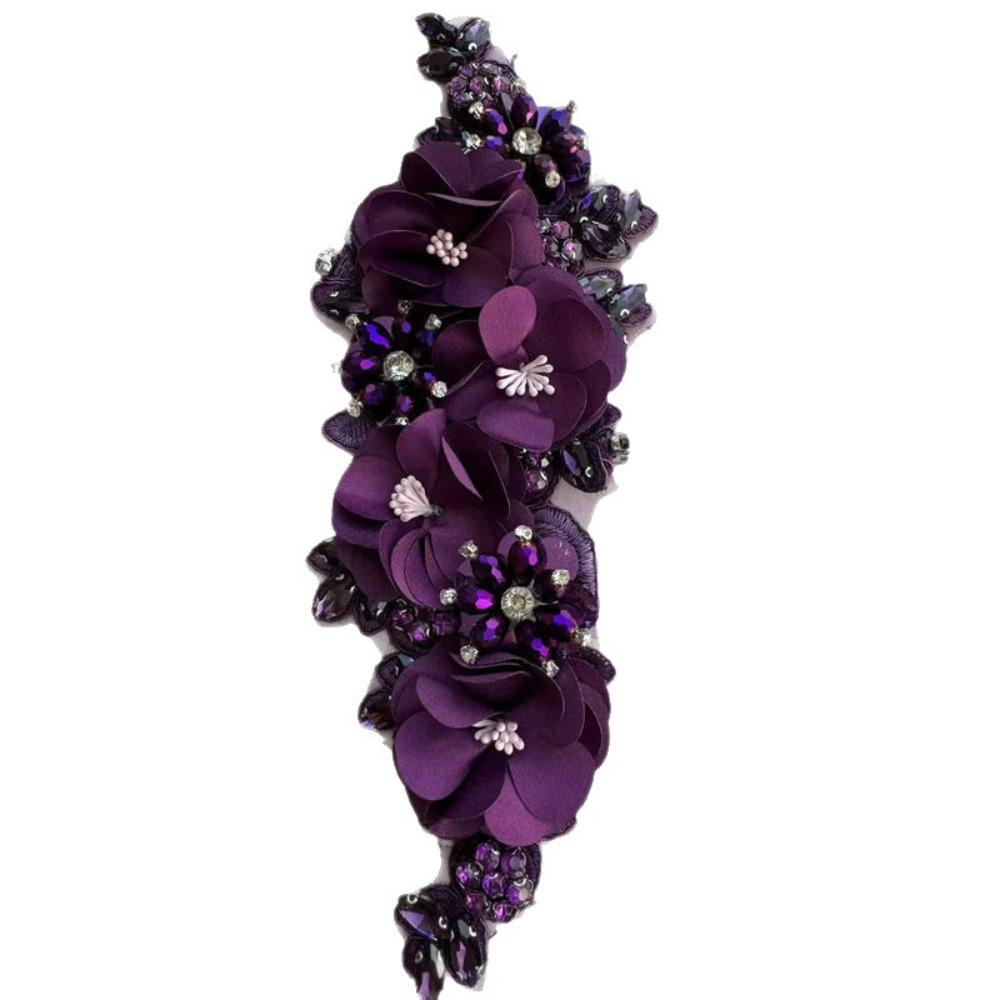 Rhinestone Beaded Bead Lace Applique Sparkling Glass Bead 3D Crystal Diamond Lace Patch DIY Iron On Floral Applique Bridal Gown