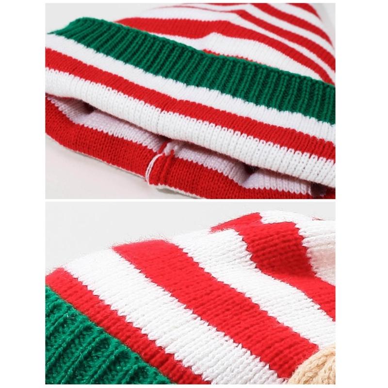 Knitted Acrylic Christmas Hats striped With Ear Top Winter Outdoor Wool Ball Daily Wear